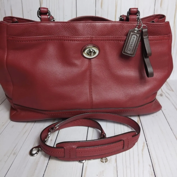Coach F23268 Park Leather Turn Lock Satchel Tote Shoulder Bag RED WINE - Picture 1 of 6